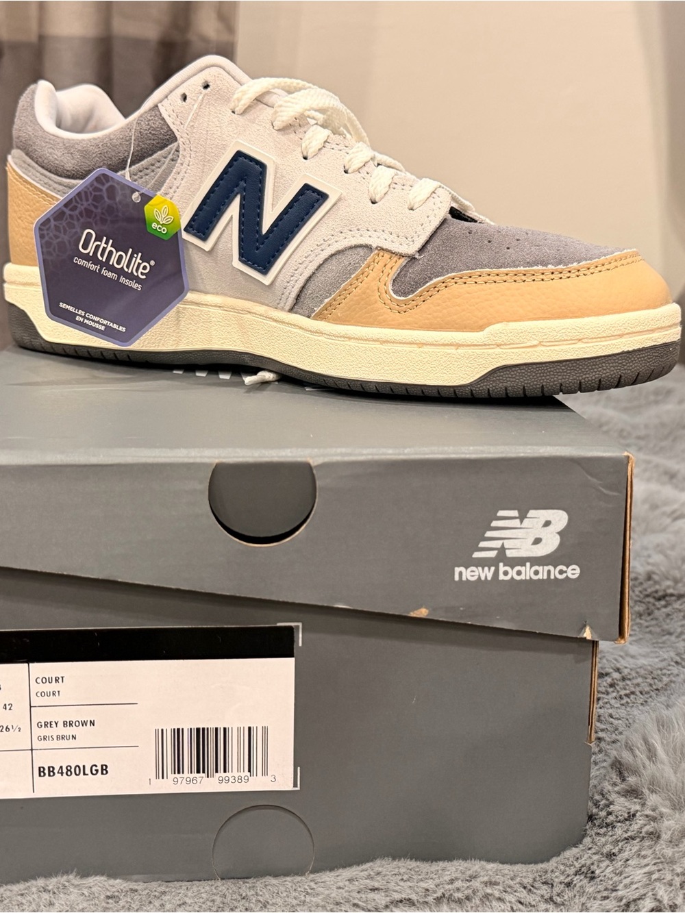 New Balance Kids Court Sneaker in Grey, Tan, Navy
